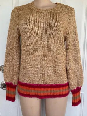 GAP Tan Crewneck Sweater with Pink & Orange Trim thumbnail 3