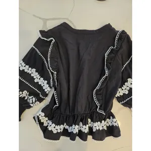 SHEIN Floral Embroidered Peplum Blouse Black V-Neck Ric Rac Top Women Size M thumbnail 10