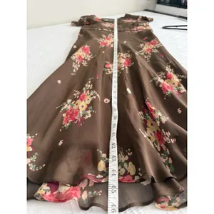 David Warren Silk Floral Midi Dress Brown Y2K 90s Empire Waist Cap Sleeve‎ 8 EUC thumbnail 6