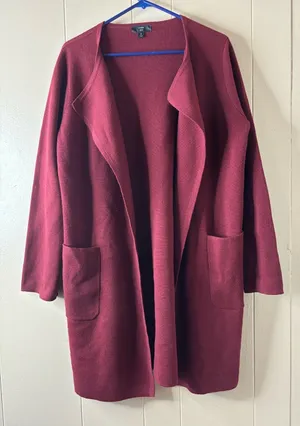 J. Crew Cardigan Sweater Long Open Front Women Medium Red Oversized thumbnail 1