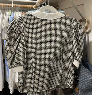 Black And White Tweed Top With Poplin Collar thumbnail 3