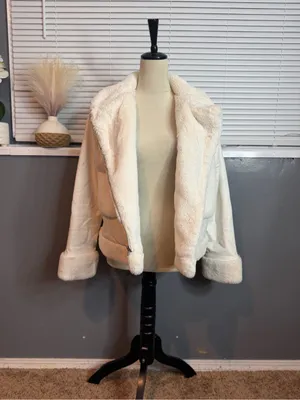 Nine West Cream Faux Fur Moto Jacket Size Small thumbnail 3