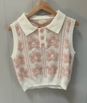 Dreamers by Debut floral knit collared sweater vest M/L thumbnail 1