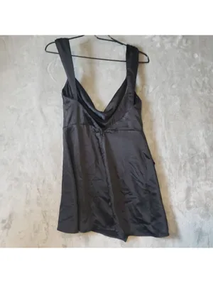 Runaway the Label Black Cowl Neck Strappy Satin Slip Mini Dress Sleeveless M thumbnail 2