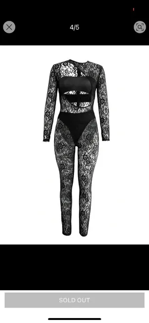 Boutique Black Sheer Lace Cutout Jumpsuit thumbnail 3