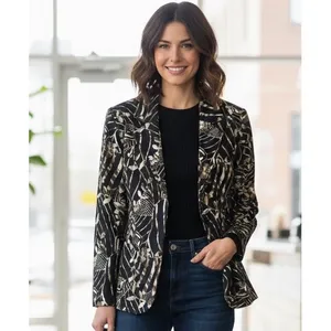 Requirements Artsy Floral Print Blazer Jacket M Tan Abstract thumbnail 2