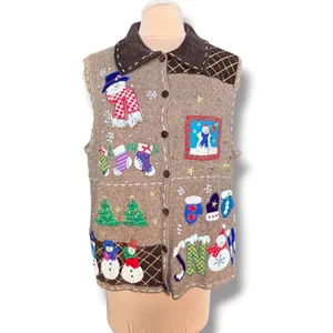 Vintage Christmas Sweater Vest XL Snowman Applique Wool Holiday Novelty Knit thumbnail 12