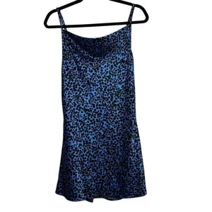 Flynn Skye Lynn Small Satin Slip Dress Blue Leopard Print‎ Cowl Neck Mini Dress thumbnail 3