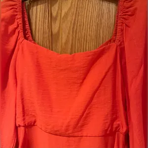 MELLODAY Orange Square Neckline A-Line Lined Mini Dress 3/4 Sleeves Size‎ XS thumbnail 9