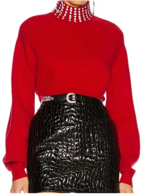 GRLFRND Katherine Red Rhinestone Collar Knit Sweater Small thumbnail 12