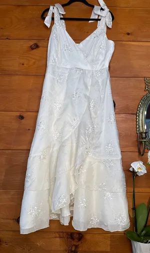 NWT Lulus Elegant Direction Ivory Embroidered Ruffled Tie-Strap Midi Dress Sz XL thumbnail 1