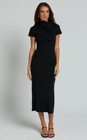 New Showpo Zayna Midi Dress Jersey Short Sleeve Dress In Black MSRP $89 thumbnail 2