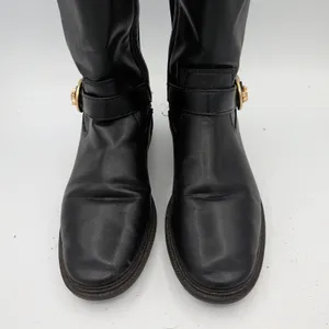 Coach Farah Tall C0625 Black Leather Riding Boots Gold Horse Carriage Womens 8B thumbnail 4