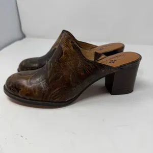 Patricia Nash Floral Tooled Leather Mules Brown Block Heel Women 7.5 thumbnail 4