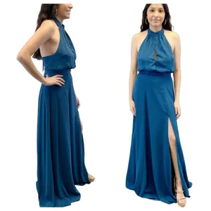 NEW Yumi Kim Womens M High Demand Maxi Dress Ink Blue Halter Top‎ Gown thumbnail 2