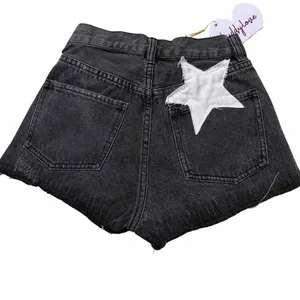Black Distressed Denim Cut Off Short‎ Embellished W/Stars Patriotic NWT 24 thumbnail 4