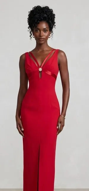 Vintage 80s Solid Red Fitted Full Length Cut Out Formal Dress Size 6 thumbnail 1