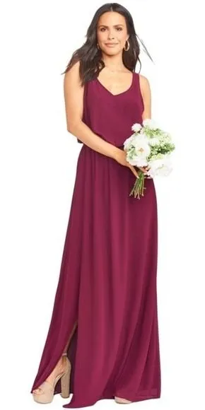 Show Me Your Mumu Kendall Maxi Dress Maroon Wine V-Back Chiffon Wedding Guest SM thumbnail 1