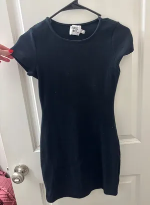 Princess Polly Black Short Sleeve Ribbed Mini Dress thumbnail 1