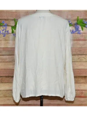 Calligraphie Linen Blend Blouse Women L Off White Crochet Embellished V Neck thumbnail 5