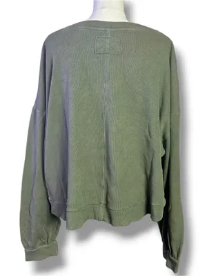 Free People Oversized Comfort Zone V Neck Pullover Sweatshirt Basil Medium NWT thumbnail 8
