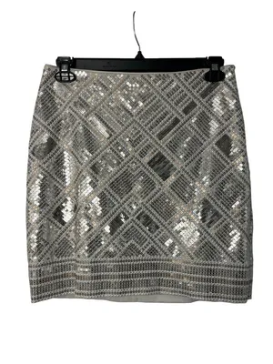 White House Black Market Metallic Sequin Diamond Skirt Womens 6 EUC Tan Gold thumbnail 2