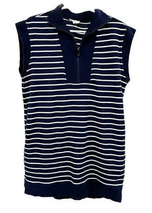 Entro Navy and White Striped Mini Dress sleeveless ribbed coastal nautical M thumbnail 1