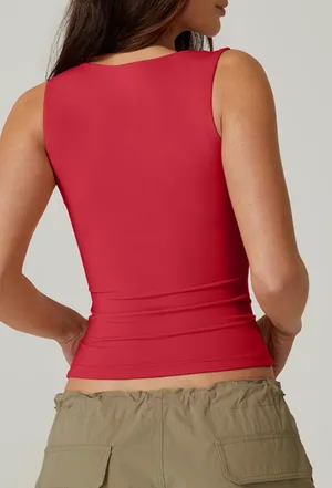 NWOT QINSEN Red Women's Sweetheart Neck Sleeveless Crop Tank thumbnail 2