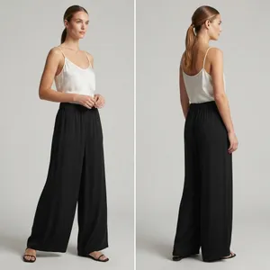 Halogen Black Wide Leg Trousers Pants Women Size Large 100% Viscose Flowy thumbnail 2