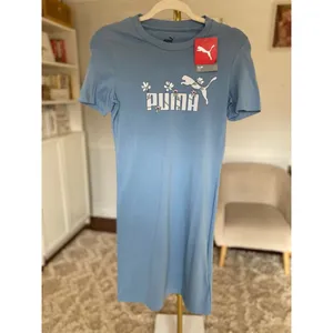 Puma Blue Floral Logo Knee Length T Shirt Dress Casual Sporty Summer Athleisure thumbnail 2
