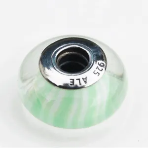 PANDORA Authentic Murano Glass Light Green Candy Stripe Charm thumbnail 2