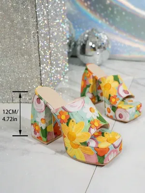 Women's High Heel Sandals, Super High Heel, Platform Vintage Floral Print Design thumbnail 3