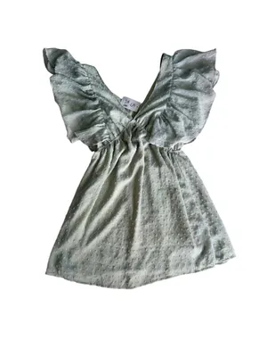 Sage Green Swiss Dot Babydoll Mini Dress - Size S - NWT thumbnail 2
