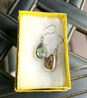 Abalone and silver dangle earrings. Handmade Made in Mexico thumbnail 1