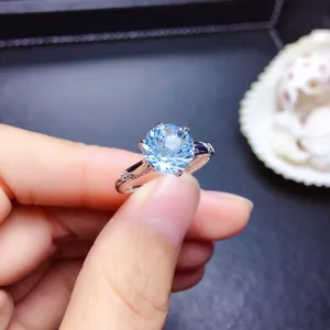 18K White Gold Plated Adjustable Blue Crystal Aquamarine Sapphire Ring for Women thumbnail 2