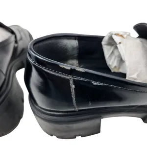 Crown Vintage Black Faux Leather Slip On Sage Chunky Penny Loafers Size 7.5M thumbnail 9