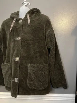 BB Dakota Jacket Womens Medium Olive Reversible Hooded Fleece Button 15099 thumbnail 3