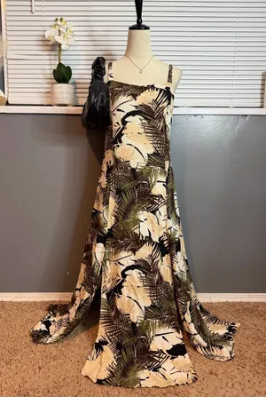 Serendipity Maui Tropical Maxi Dress Size L Rayon Palm Print Resort Boho thumbnail 1