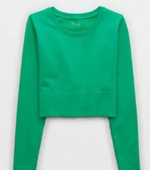 Aerie Offline Long Sleeve Green Crop thumbnail 1