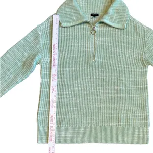 Talbots Mint Green Marl Shaker Knit Quarter Zip Sweater Womens Large Pastel thumbnail 6