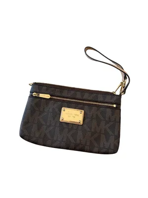 MICHAEL KORS Brown Logo Saffiano Leather Wristlet Zip Clutch Bag thumbnail 7