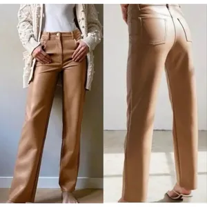 Wilfred Melina‎ Vegan Leather Pants Women 0 Tan Brown Camel High Rise Straight thumbnail 2