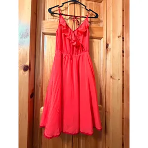 Girls From Savoy Anthropologie 100% Silk Ruffle Mini Dress Red/Rouge Sz 0 NWT thumbnail 3