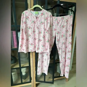 Classic Whimsy Pajamas Set Bows Coquette floral roses long sleeve pants henley thumbnail 8
