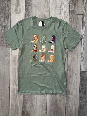 NWT Boots & Boho Patchwork Western Green Tee size small thumbnail 3