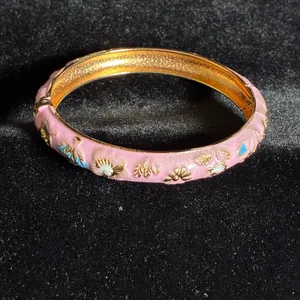 Pink and Gold Floral Bangle Bracelet 7” thumbnail 2