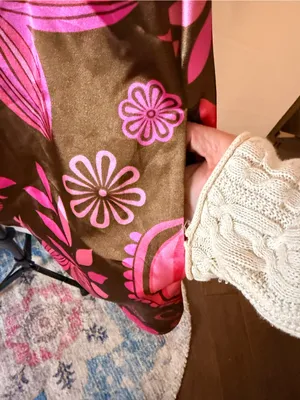 Vintage Y2K Women’s Satin Pink & Brown Floral Halter Dress w/ Beading McBling thumbnail 4