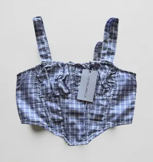 Cotton Candy LA Gingham Corset Top‎ Purple White Plaid Boned Crop Camisole Small thumbnail 1