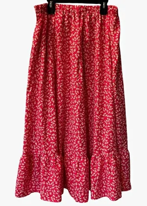 Emery Rose Pink Floral Midi/Maxi A-Line Skirt Elastic Waist Pull On Ruffle XL thumbnail 1
