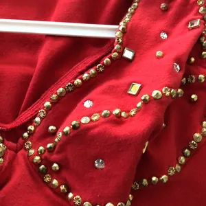 🛍️Red bodycon short dress w/mirrors and gold beads S thumbnail 4
